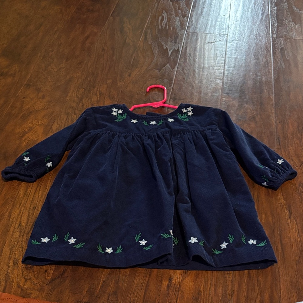 Hanna Andersson Navy Corduroy Dress with Baby Blue Floral Design